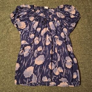Floral Blue and Cream Women's Top